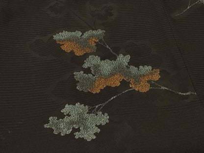 平和屋着物＃羽織　寿光織　枝葉文　黒地　正絹　逸品　CABD7911in