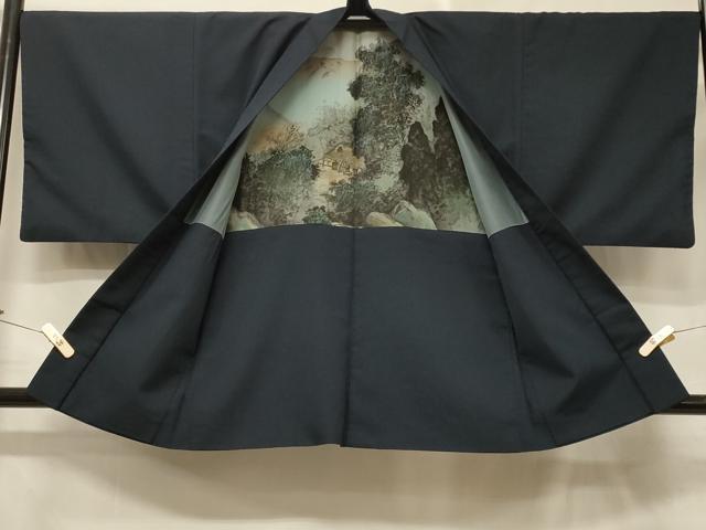 平和屋着物＃男性　羽織　紬地　藍鉄色　正絹　逸品　CABD7921in