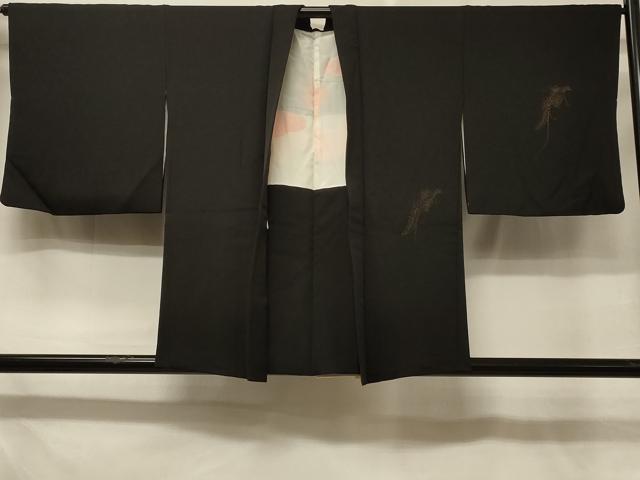 平和屋着物＃羽織　貝桶鬘帯花文　黒地　金彩　正絹　逸品　CABD7922in