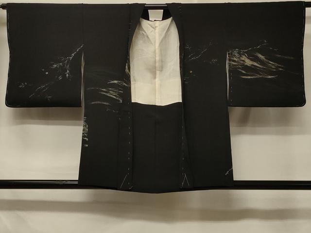 平和屋着物＃羽織　寿光織　枝葉文　黒地　金銀糸　正絹　逸品　未使用　CABD7923in