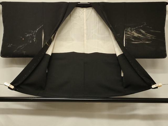 平和屋着物＃羽織　寿光織　枝葉文　黒地　金銀糸　正絹　逸品　未使用　CABD7923in