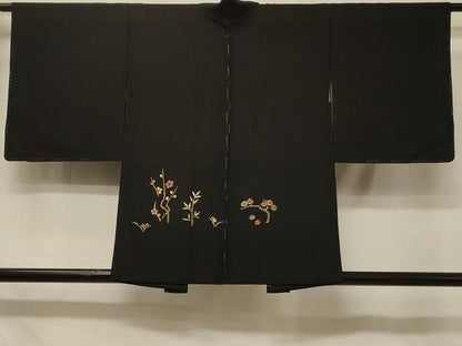 平和屋着物＃羽織　総刺繍　草花文　黒地　金糸　正絹　逸品　未使用　CABD7924in