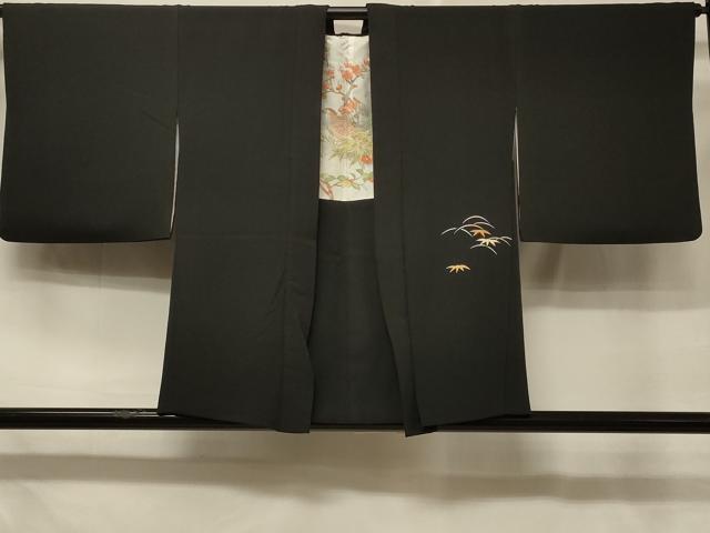 平和屋着物＃羽織　駒刺繍　貝桶草花文　黒地　金彩　正絹　逸品　CABD7929in