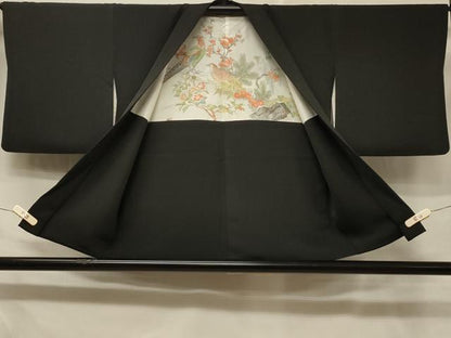 平和屋着物＃羽織　駒刺繍　貝桶草花文　黒地　金彩　正絹　逸品　CABD7929in