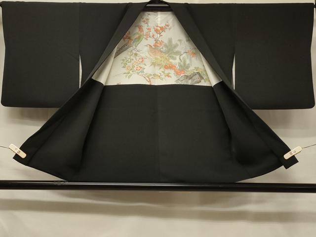 平和屋着物＃羽織　駒刺繍　貝桶草花文　黒地　金彩　正絹　逸品　CABD7929in