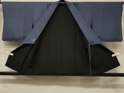 平和屋着物＃道中着　リバーシブル　霞文　藍鉄色　黒地　正絹　逸品　未使用　CABD7932in