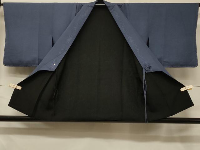 平和屋着物＃道中着　リバーシブル　霞文　藍鉄色　黒地　正絹　逸品　未使用　CABD7932in