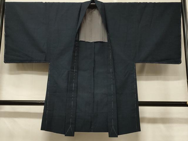 平和屋着物＃男性　長羽織　紬地　単衣　青褐色　正絹　逸品　未使用　CABD7933in
