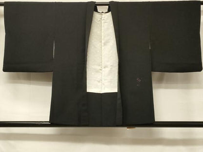 平和屋着物＃羽織　総刺繍　雲取り草花文　黒地　正絹　逸品　CABD7934in