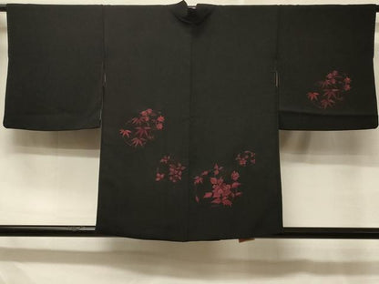 平和屋着物＃羽織　総刺繍　草花丸文　黒地　正絹　逸品　CABD7935in