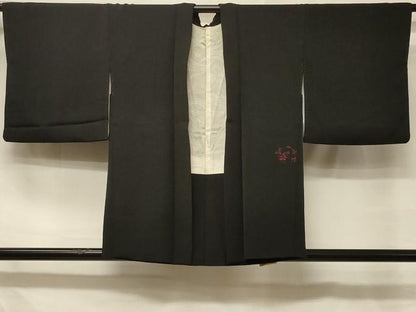 平和屋着物＃羽織　総刺繍　草花丸文　黒地　正絹　逸品　CABD7935in
