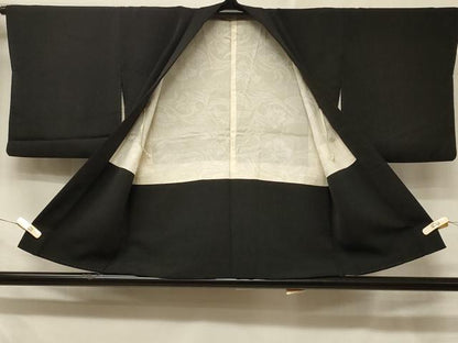 平和屋着物＃羽織　総刺繍　草花丸文　黒地　正絹　逸品　CABD7935in