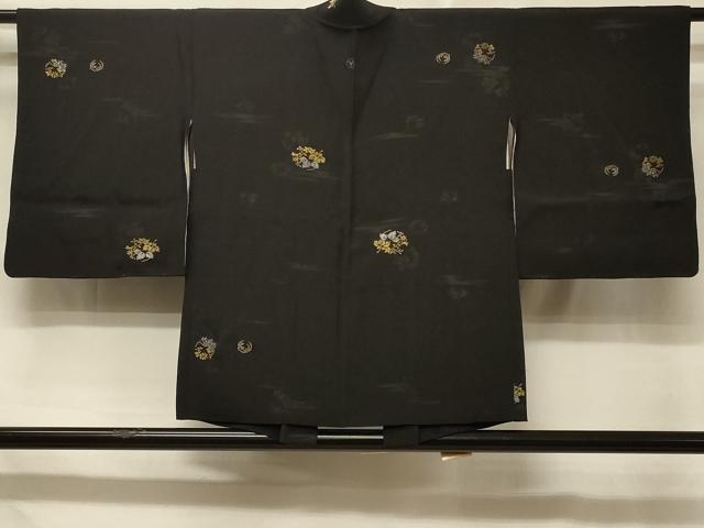 平和屋着物＃羽織　寿光織　草花丸文　黒地　金銀糸　正絹　逸品　CABD7936in