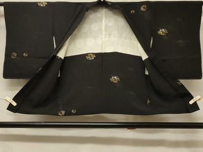 平和屋着物＃羽織　寿光織　草花丸文　黒地　金銀糸　正絹　逸品　CABD7936in