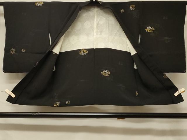 平和屋着物＃羽織　寿光織　草花丸文　黒地　金銀糸　正絹　逸品　CABD7936in