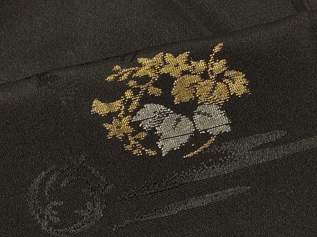 平和屋着物＃羽織　寿光織　草花丸文　黒地　金銀糸　正絹　逸品　CABD7936in