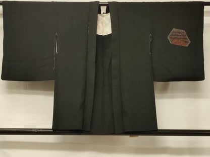 平和屋着物＃羽織　寿光織　渡り橋草花文　黒地　金銀糸　正絹　逸品　CABD7937in