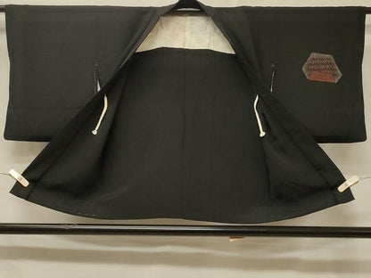 平和屋着物＃羽織　寿光織　渡り橋草花文　黒地　金銀糸　正絹　逸品　CABD7937in