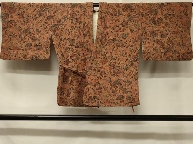 平和屋着物＃道中着　更紗花鳥文　正絹　逸品　CABD7944in