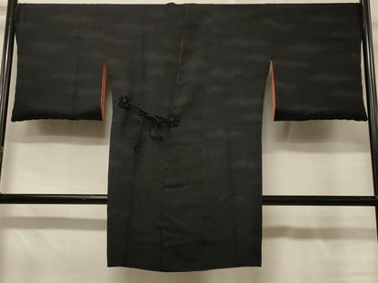 平和屋着物＃道中着　リバーシブル　霞地紋　暈し染め　黒地　ロング丈　正絹　逸品　未使用　CABD7945in