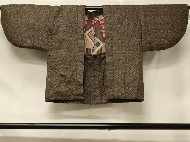 平和屋着物＃本場大島紬　道中着　ふき綿仕立て　格子花文　正絹　逸品　CABD7946in