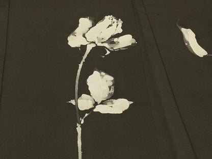 平和屋着物＃羽織　手描き　薔薇　バラ　黒地　正絹　逸品　CABD7951in