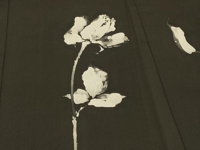 平和屋着物＃羽織　手描き　薔薇　バラ　黒地　正絹　逸品　CABD7951in