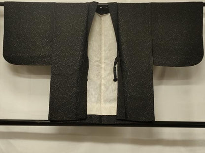 平和屋着物＃羽織　枝葉文　黒地　正絹　逸品　CABD7952in