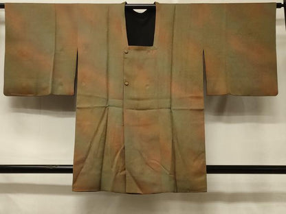 平和屋着物＃道行コート　リバーシブル　霞文　暈し染め　黒地　反端付き　正絹　逸品　CABD7958in