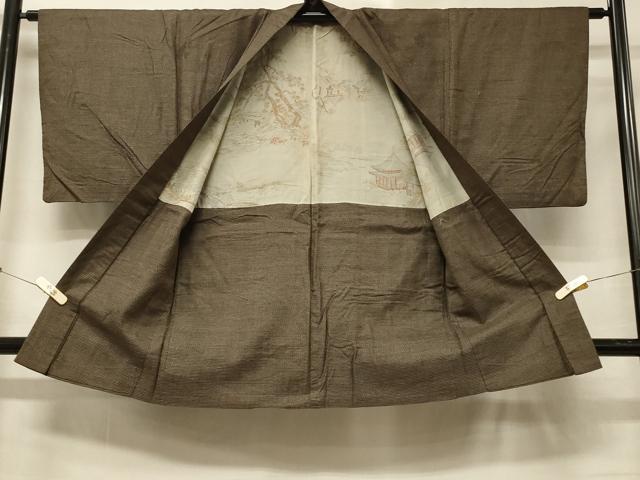 平和屋着物＃男性　長羽織　お召地　100亀甲　総詰め　正絹　逸品　CABD7966in