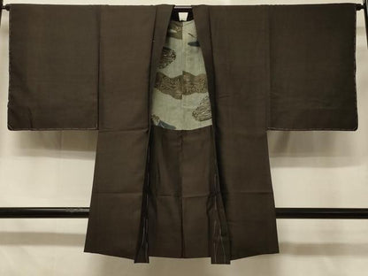 平和屋着物＃男性　長羽織　紬地　霞文　正絹　逸品　未使用　CABD7967in
