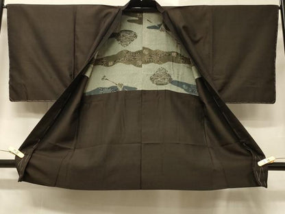 平和屋着物＃男性　長羽織　紬地　霞文　正絹　逸品　未使用　CABD7967in