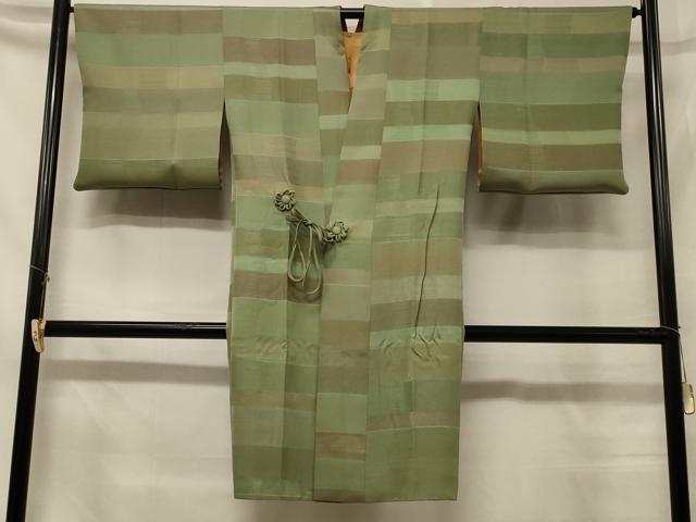 平和屋着物＃道中着　リバーシブル　お茶染め　霞地紋　黄唐茶色　ロング丈　正絹　逸品　CABD7969in