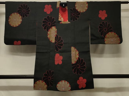 平和屋着物＃道行コート　舞花文　黒地　金銀糸　正絹　逸品　CABD7972in