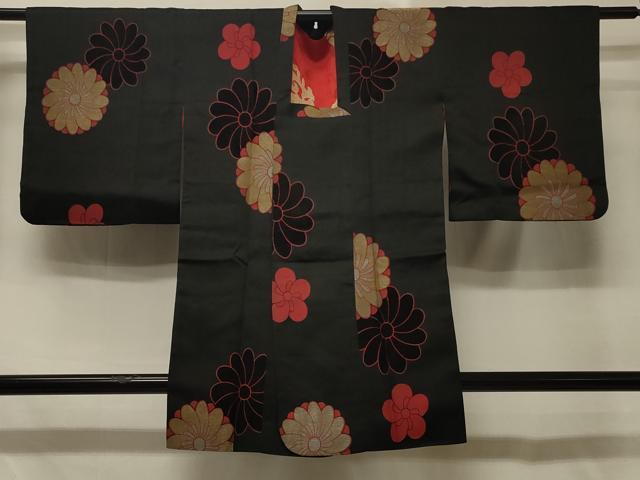 平和屋着物＃道行コート　舞花文　黒地　金銀糸　正絹　逸品　CABD7972in