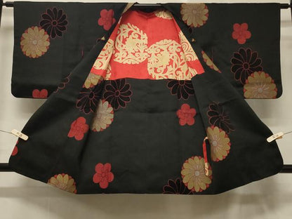 平和屋着物＃道行コート　舞花文　黒地　金銀糸　正絹　逸品　CABD7972in