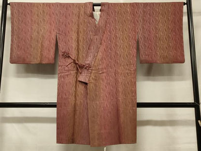 平和屋着物＃道中着　伊と幸　幾何学文様　暈し染め　反端付き　ロング丈　正絹　逸品　CABD7982in