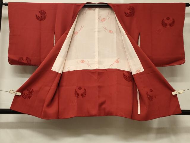 平和屋着物＃道行コート　輪奈ビロード　花鳥丸文　紅海老茶色　正絹　逸品　未使用　CABD7985in