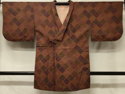 平和屋着物＃道中着　菱文　ロング丈　正絹　逸品　未使用　CABD7988in
