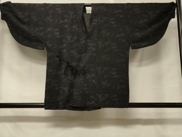 平和屋着物＃道中着　草花文　黒地　洗える着物　CABD7993in