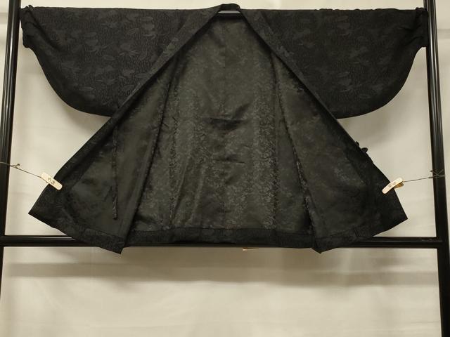 平和屋着物＃道中着　草花文　黒地　洗える着物　CABD7993in