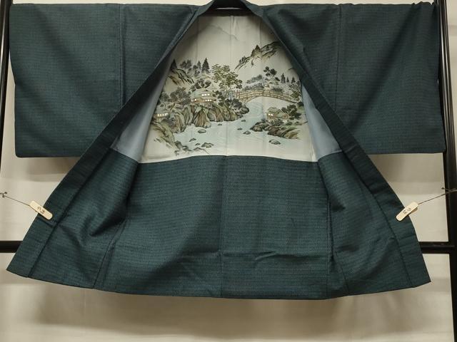 平和屋着物＃男性　長羽織　お召地　80亀甲　総詰め　正絹　逸品　CABD7994in