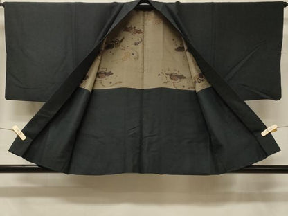 平和屋着物＃男性　羽織　ひげ紬　青褐色　正絹　逸品　CABD7997in