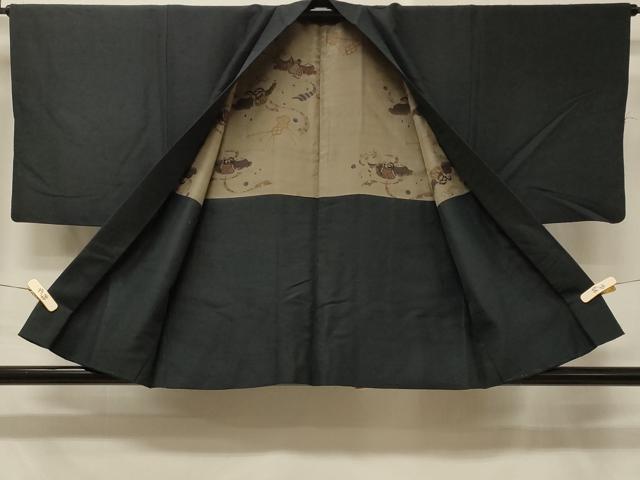 平和屋着物＃男性　羽織　ひげ紬　青褐色　正絹　逸品　CABD7997in