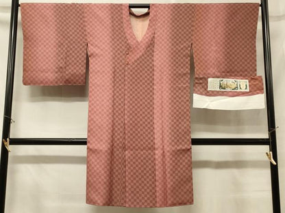 平和屋着物＃道行コート　市松間道　証紙付き　ロング丈　正絹　逸品　CABD7999in