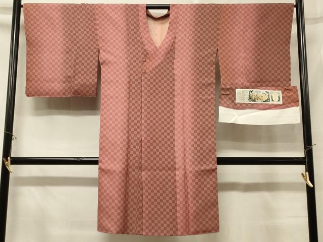 平和屋着物＃道行コート　市松間道　証紙付き　ロング丈　正絹　逸品　CABD7999in