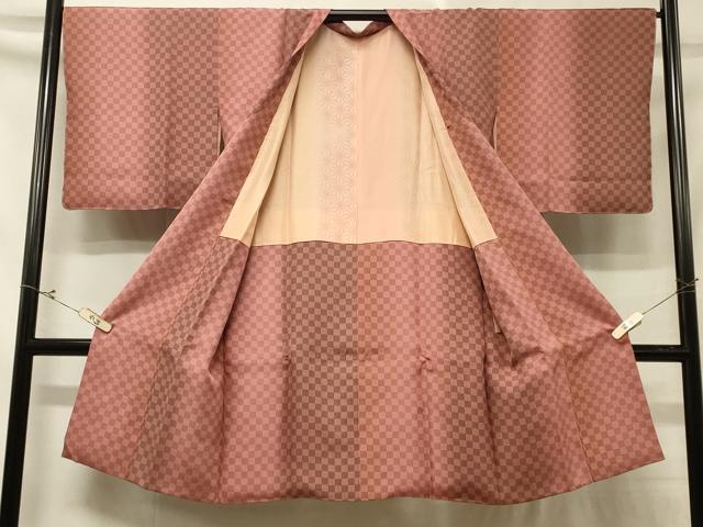平和屋着物＃道行コート　市松間道　証紙付き　ロング丈　正絹　逸品　CABD7999in