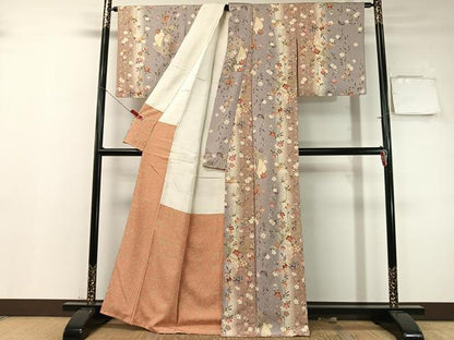 平和屋着物●上質な小紋　扇面枝垂れ桜　暈し染め　金彩　正絹　逸品　CABD8003vp