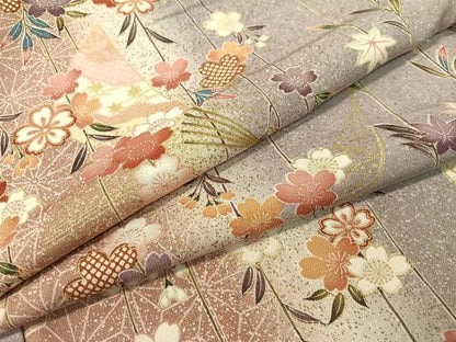 平和屋着物●上質な小紋　扇面枝垂れ桜　暈し染め　金彩　正絹　逸品　CABD8003vp