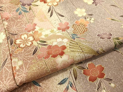 平和屋着物●上質な小紋　扇面枝垂れ桜　暈し染め　金彩　正絹　逸品　CABD8003vp